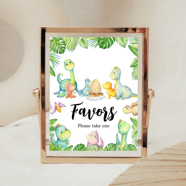 Poster Favores do Chá de fraldas do Dinossauro Gato (Greenery Dinosaur Baby Shower Favors Sign)