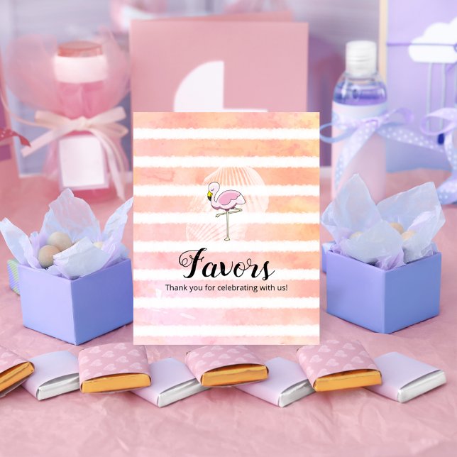 Poster Favores do Chá de fraldas Flamingo de Stripe de Co (Criador carregado)