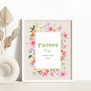 Poster Favores do chá de fraldas floral de flor selvagem