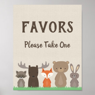 Poster Favores do Chá de fraldas Woodland Por Favor, Pegu