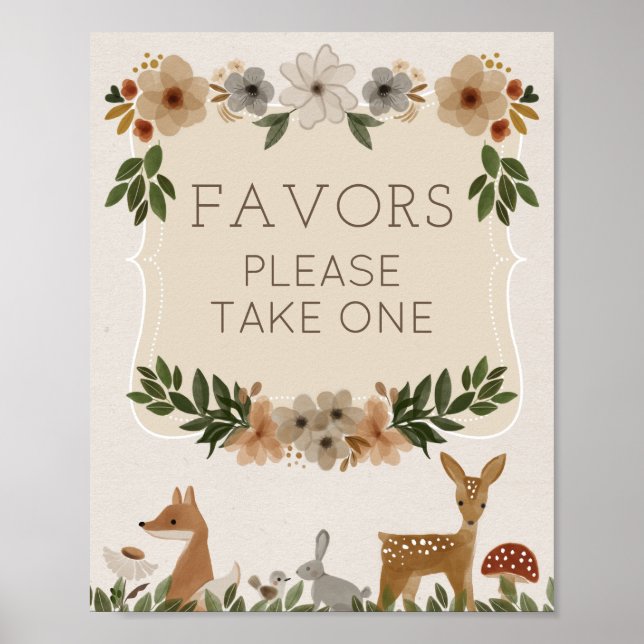 Poster Favoritos Assinam Chá de fraldas moderno da flores (Frente)