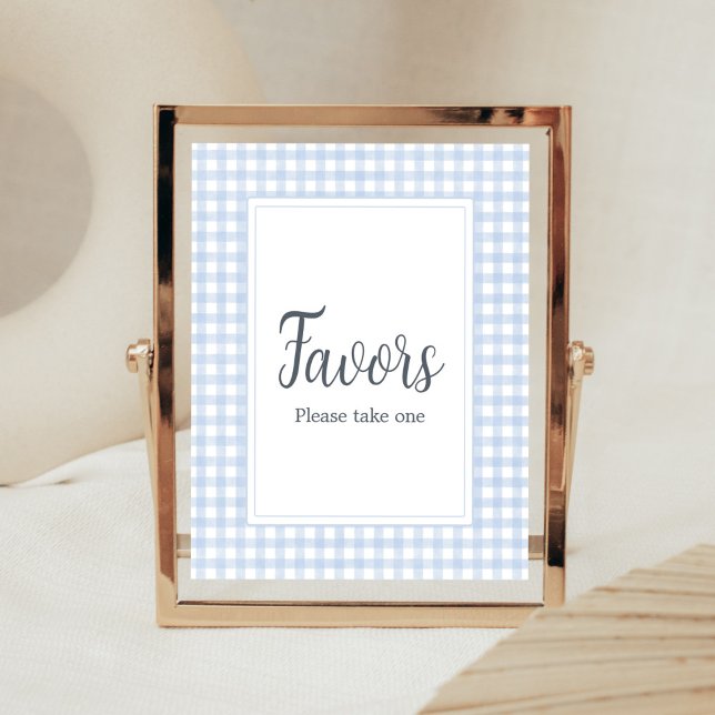 Poster Favoritos Clássicos de Gingham Azul (Boy Gingham Baby Shower Favors Sign)