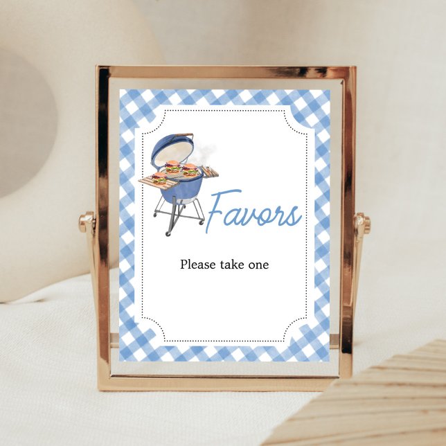Poster Favoritos de CHURRASCO de Burger Azul (Boy Backyard BBQ Baby Shower Favors Sign)