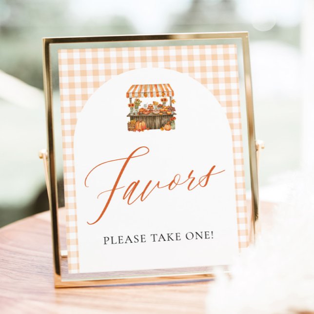 Poster Favoritos de Outono Gingham Fresco do Mercado (Fall Gingham Fresh Off The Market Favors Sign)