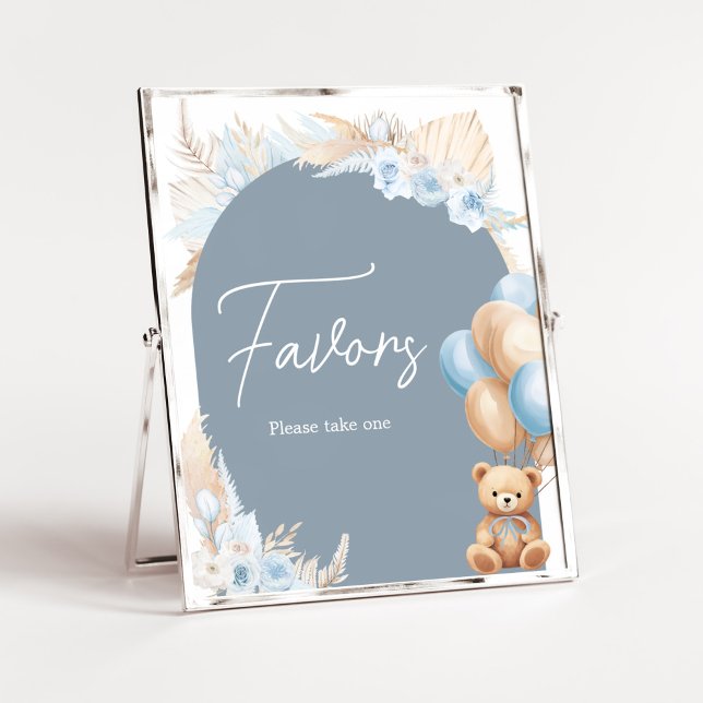 Poster Favoritos do Chá de fraldas do Balão do Urso Azul  (Sage Blue Balloons Baby Shower Favors Sign)