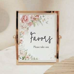 Poster Favoritos do Chá de fraldas Floral Rosa Dusty