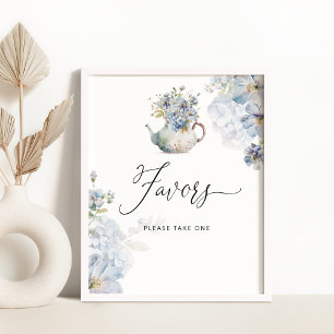 Poster Favoritos do chá de fraldas Hydrangeas Azul