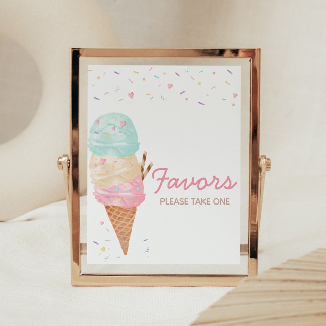 Poster Favoritos do Chá de fraldas sorvete (Ice Cream Sprinkled with Love Baby Shower Favors Sign)