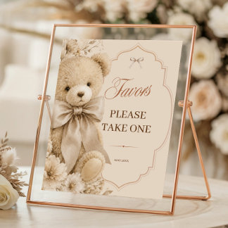 Poster Favoritos para Chá de Bebê Urso Teddy Bege Neutro