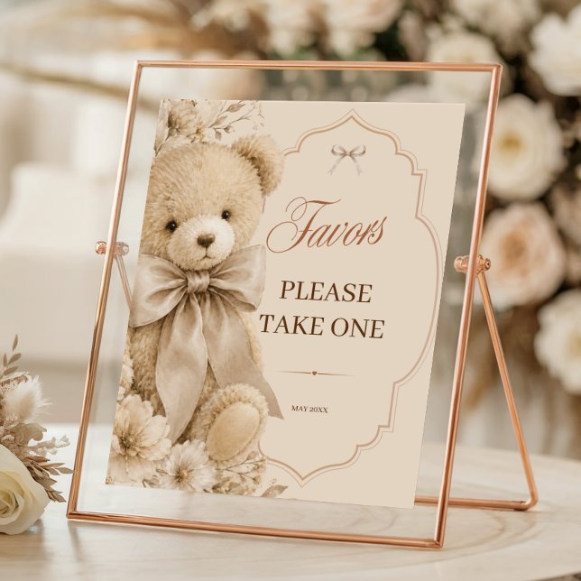 Poster Favoritos para Chá de Bebê Urso Teddy Bege Neutro (Criador carregado)