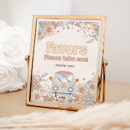 Poster Favoritos para festas Hippie Retro Floral Groovy