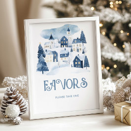 Poster Favors Christmas village Winter Baby Shower