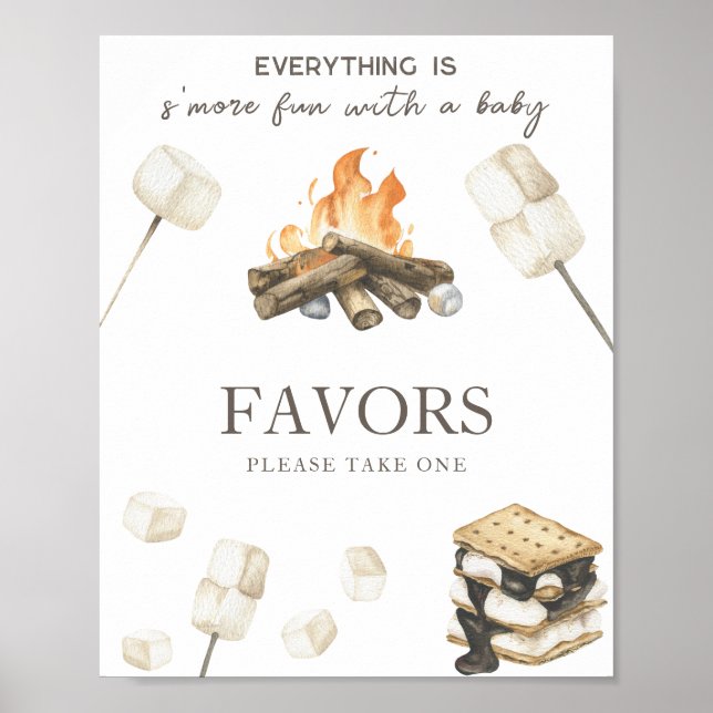 Poster Favors para chá de bebê de fogueira de S'more (Frente)