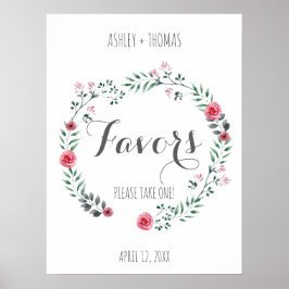 Poster FAVORS Sinal de caligrafia floral de casamento