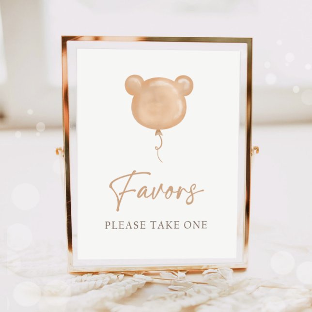 Poster Favors Teddy Bear Balloon Boho Neutral Birthday  (Criador carregado)