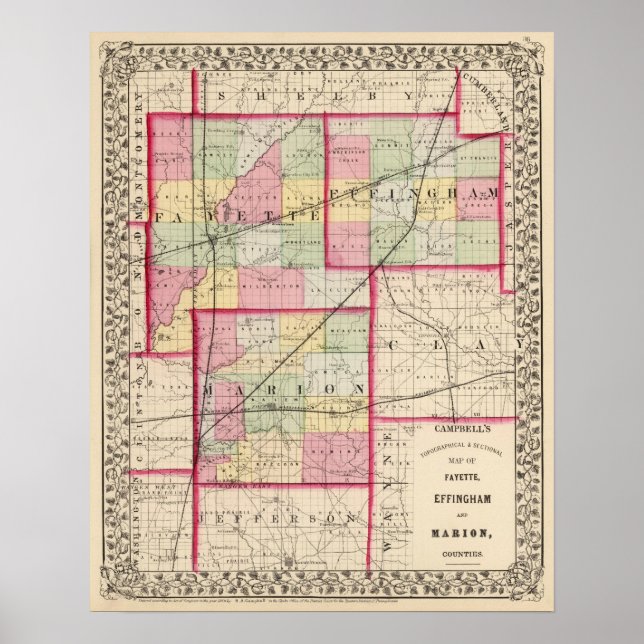 Póster Fayette, Effingham, Marion, condados (Frente)