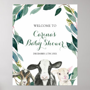 Poster Fazenda Animal Greenery Boy Chá de fraldas Sinal d