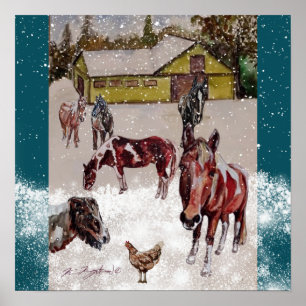 Poster Fazenda das colinas ocidentais de inverno (cavalos