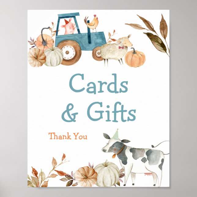 Poster Fazenda de Abóbora de Queda Trator Animal Watercol (Frente)