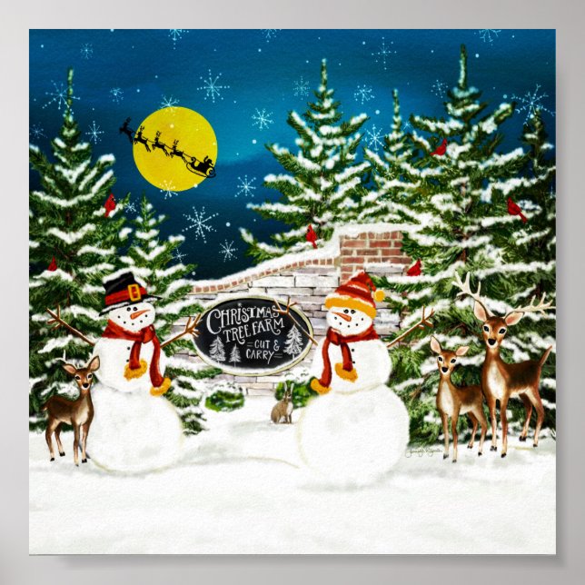 Poster Fazenda de Árvore Snowman (Frente)