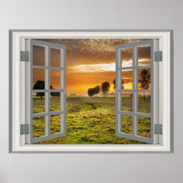 Póster Fazenda de Bovinos Fragmentos Janela Paisagem