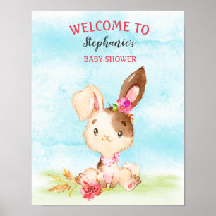 Poster Fazenda de Chá de fraldas de Watercolor Girl Bunny