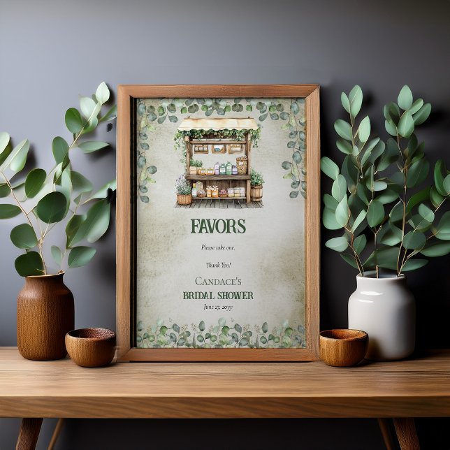 Poster Fazenda de Mercado do Agricultor Fresco Favorece S (Fresh Off the Market Farmstand and Eucalyptus Bridal Shower Favors Sign Poster )