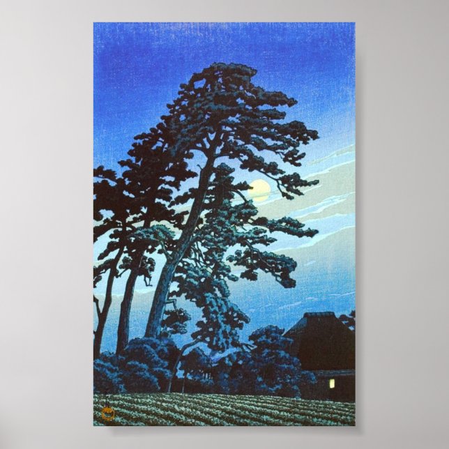 Póster Fazenda Japonesa com Tree Woodblock Art Ukiyo-E (Frente)