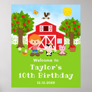Poster Fazenda Red Barn Red Hair Boy Aniversário Bem-vind
