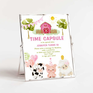 Poster Fazenda rosa, animais de festa, cápsula de anivers
