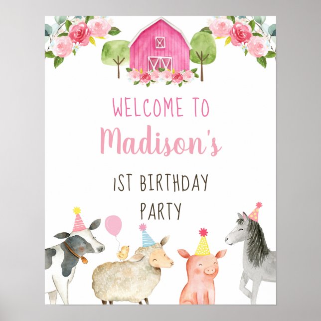 Poster Fazenda rosa Barnyard Floral Birthday (Frente)