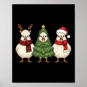 Poster Fazenda Silkie de Galinha de Natal Retro Papai Noe