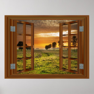 Póster Fazenda sunset Incrível Visualização da janela 