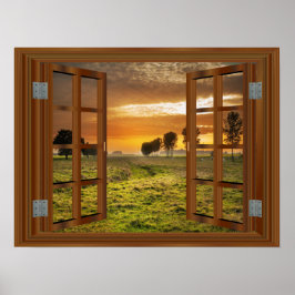 Póster Fazenda sunset Incrível Visualização da janela Pos