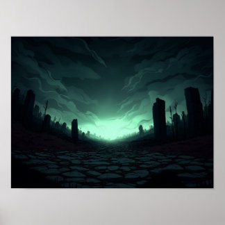 Poster Fazenda Surreal de Ficção Científica com Ilustraçã