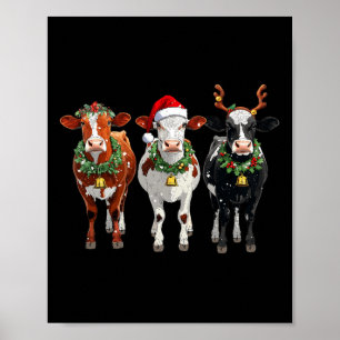 Poster Fazenda Vaca Reindeer Santa Hábito Luzes De Natal 