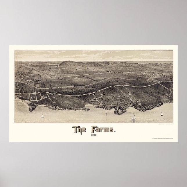 Poster Fazendas Beverly, Mapa Panorâmico do MÃE - 1886 (Frente)