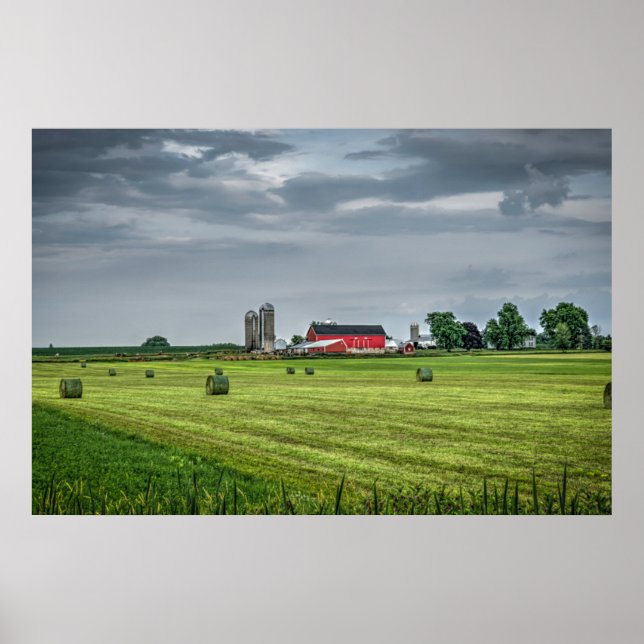 Poster Fazendas | Red Barn & Silo em Primavera (Frente)