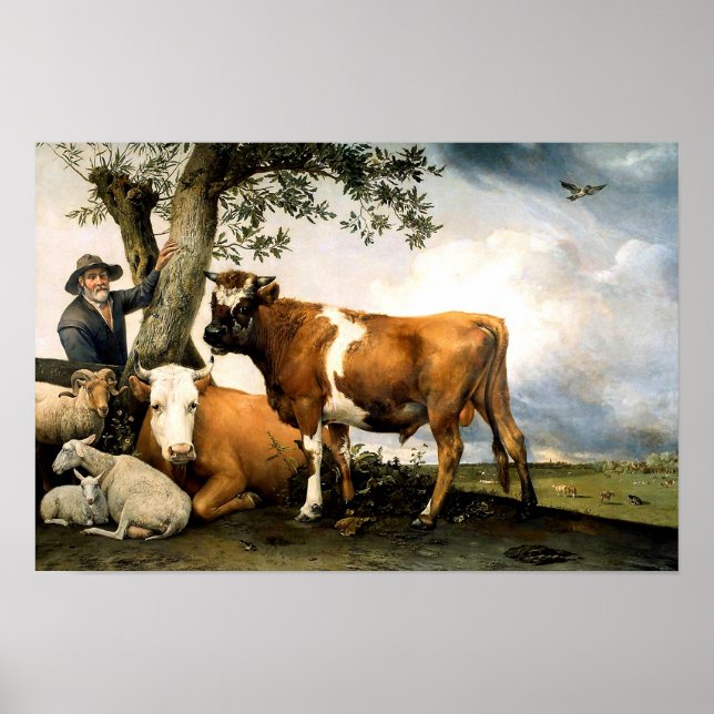 Póster Fazendeiro com vacas e ovelhas (Frente)