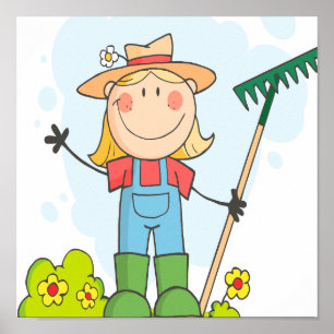 Póster fazendeiro de jardineira bonitinha