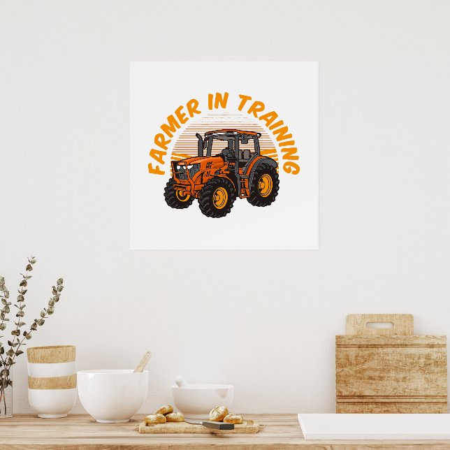 Poster Fazendeiro Futuro Engraçado em Treinamento Trator  (Cozinha)