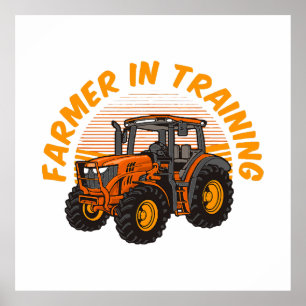 Poster Fazendeiro Futuro Engraçado em Treinamento Trator