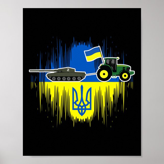 Poster Fazendeiro Ucraniano Rouba Tanque Bandeira da Ucrâ (Frente)