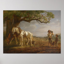 Poster Fazendeiros Descansados em Campo com Cavalos e Flo