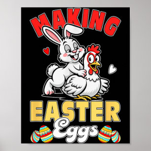 Poster Fazendo Ovos de Páscoa Piada Engraçada Casal Coelh