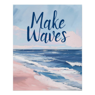 Póster Fazer Ondas Cor-de-Rosa Azul Barre