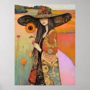Poster *~* FD2 11 Whimsical Fall Girl Autumn Retro Flowe