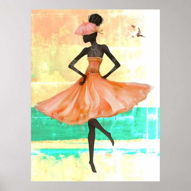 Poster *~* FD2 28 Mulher Negra Tropical Flamingo Rosa Fla (Frente)