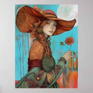 Poster *~* FD2 Fall Girl Autumn Retro Flower Hat 21