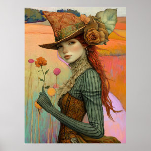 Poster *~* FD2 Floral Fall Girl Autumn Retro Hat 22
